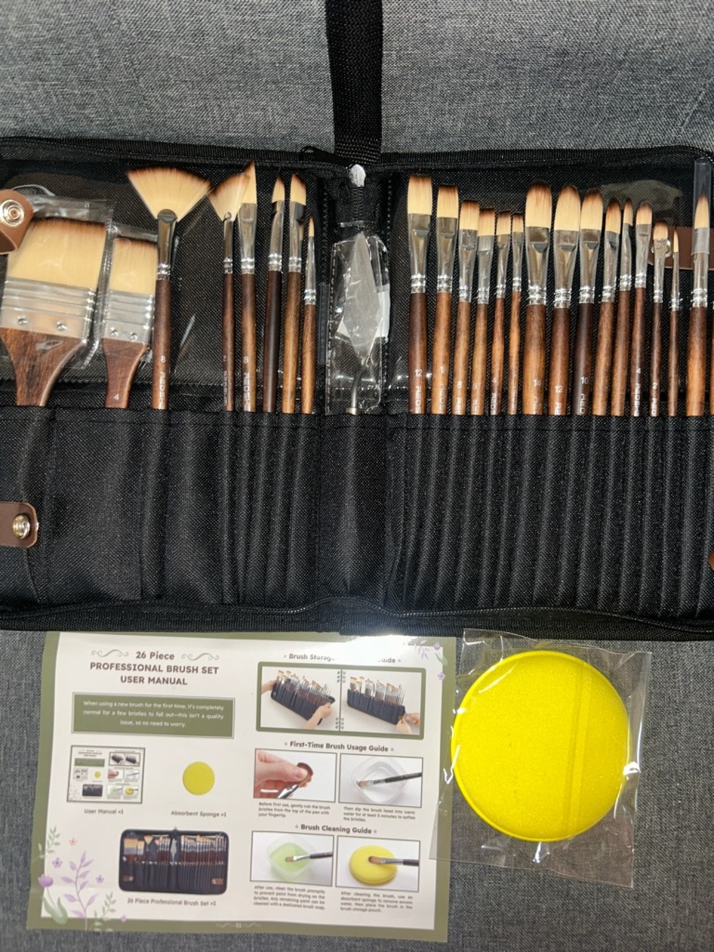 Gray Artist Brush Tote with Palette and 26 Piece Professional Brush Set - Picture 5 of 16